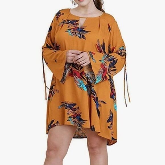 Umgee Gold Floral Bell Sleeve Dress Size S - Picture 1 of 9